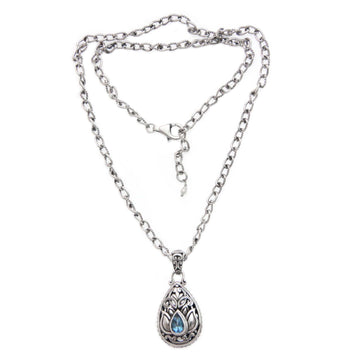Floral Silver Necklace with Blue Topaz - Padma Lotus