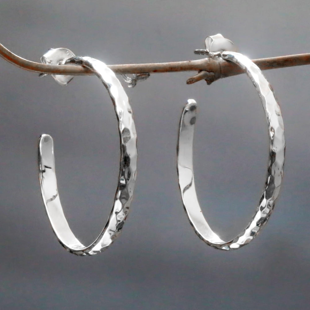 Sterling Silver Half Hoop Earrings - Mosaic in Sterling