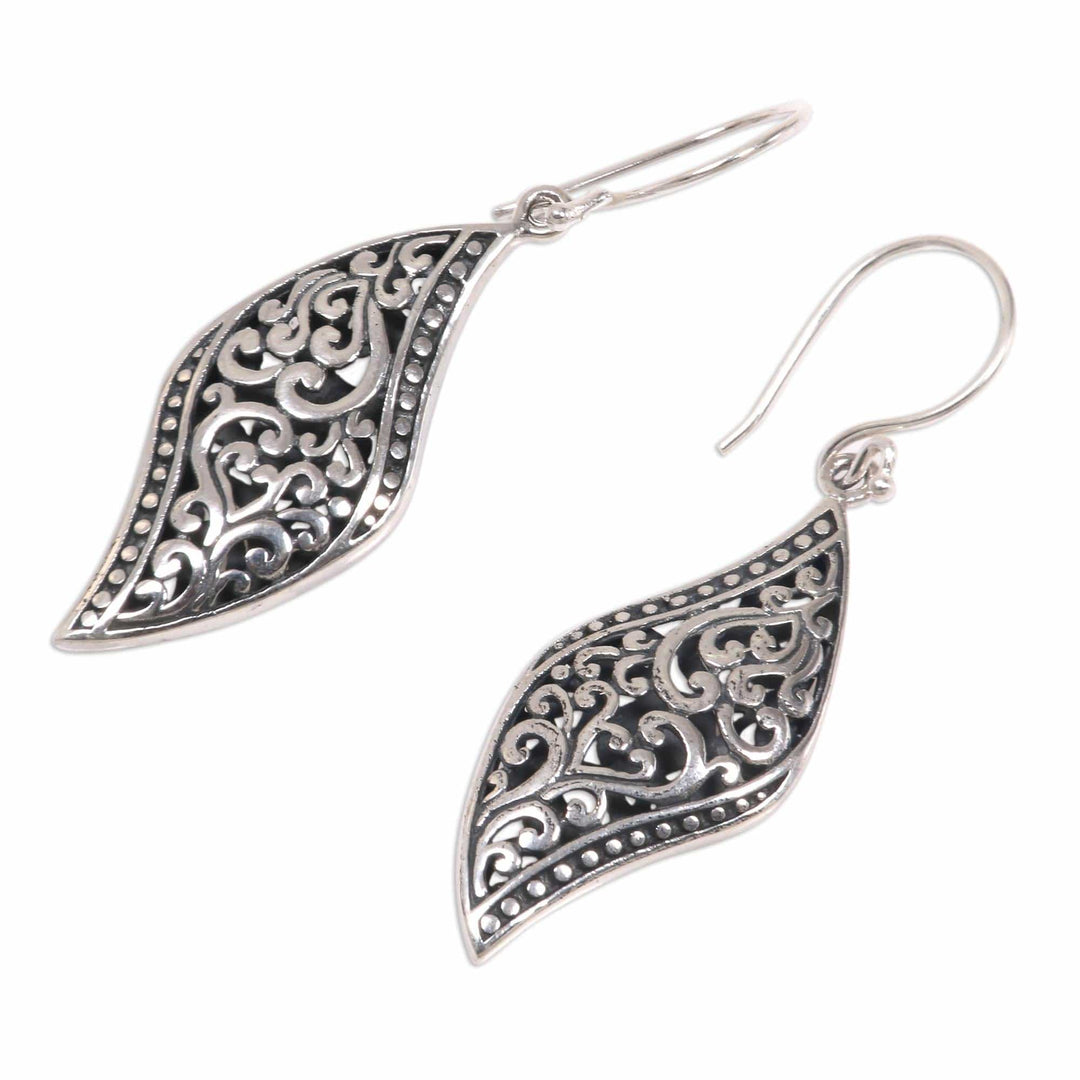 Ornate Leaf Theme Sterling Silver Artisan Earrings - Voluptuous Leaf