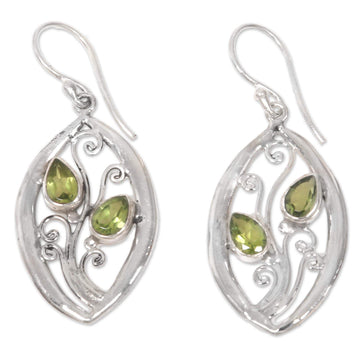 Sterling Silver Leaf Earrings with Peridot - Paradise Leaves