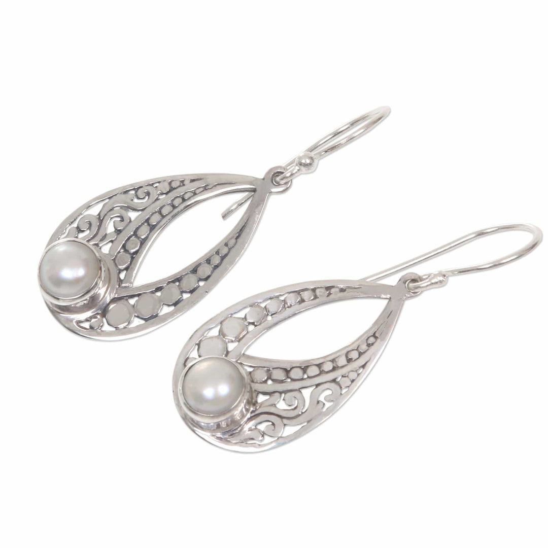 Sterling Silver Cultured Pearl Earrings with Cutout Motifs - Sweet Forest Moonlight
