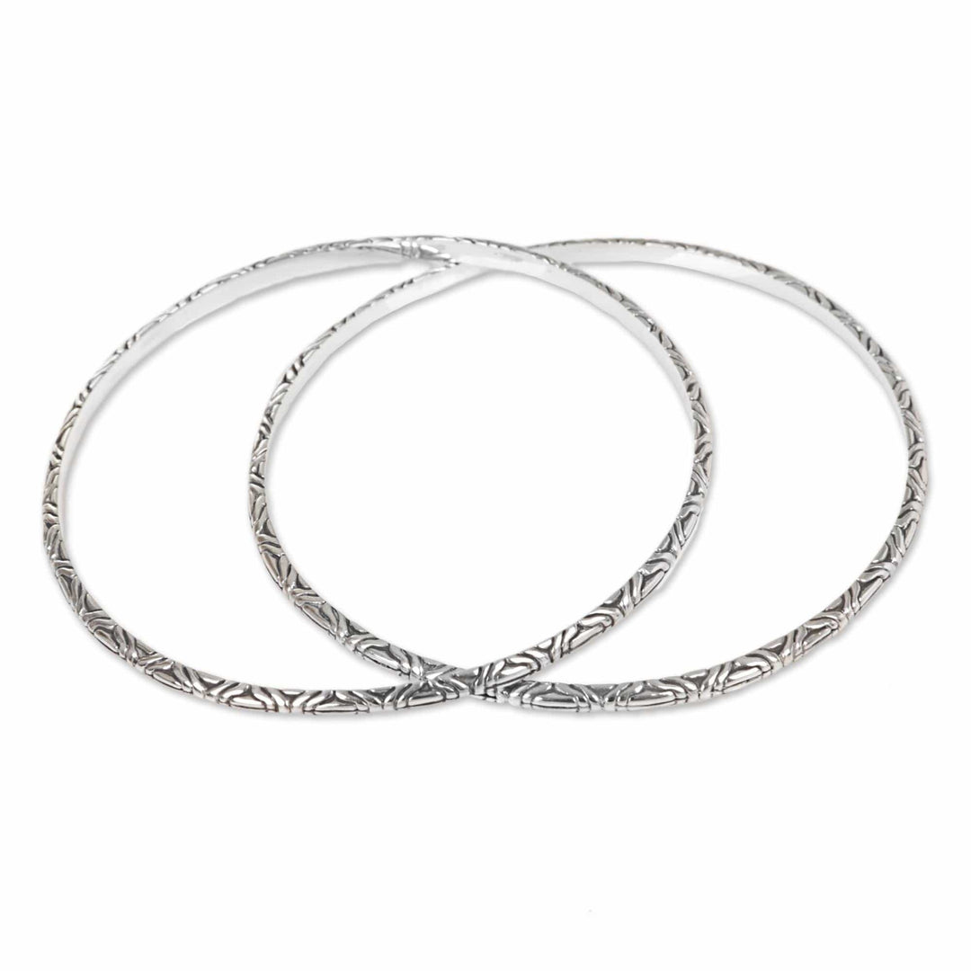 Two 925 Sterling Silver Handmade Engraved Bangles - Indonesian Moon