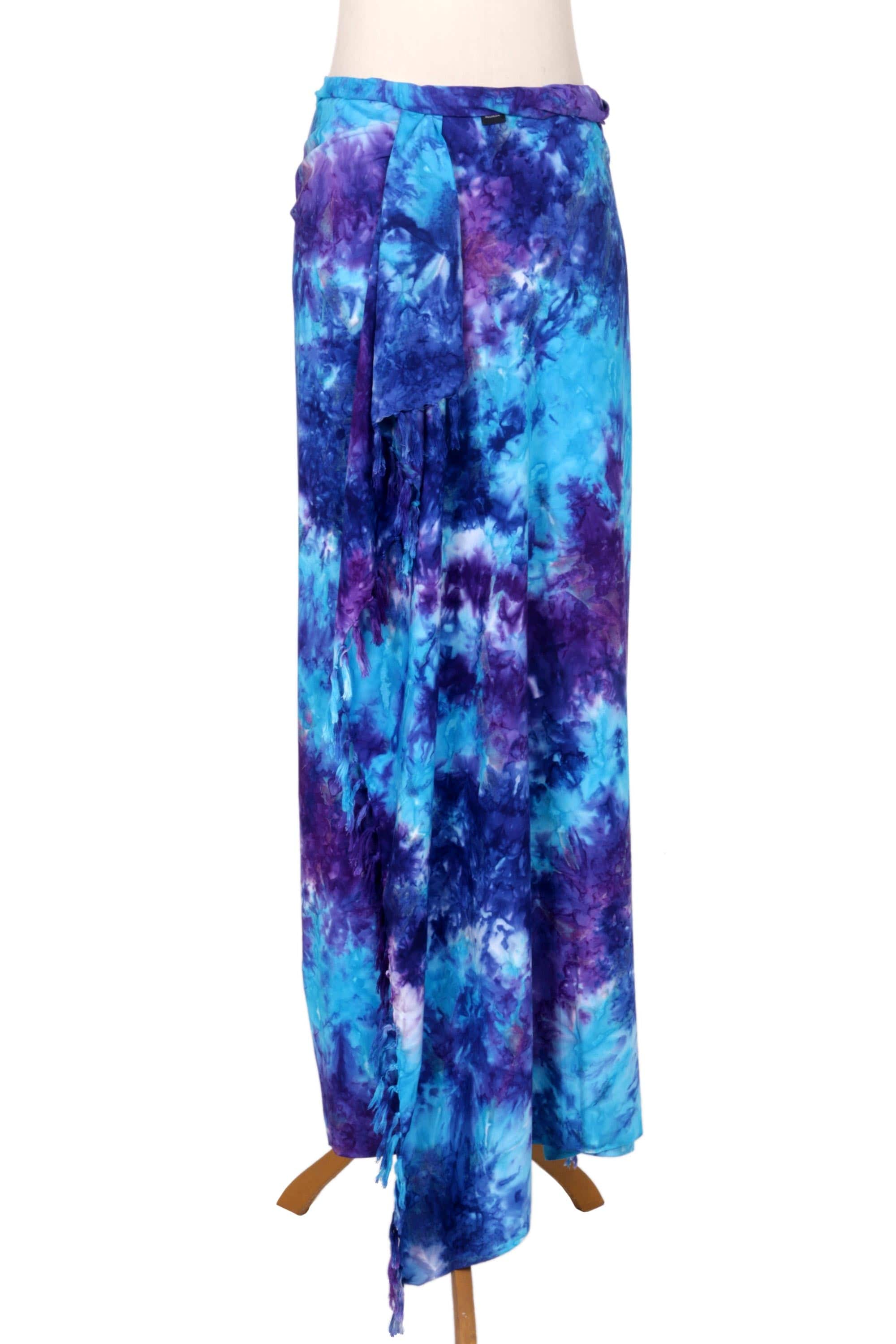 Rayon Tied Dyed Sarong in Assorted Shades of Blue and Purple - Sea Glass