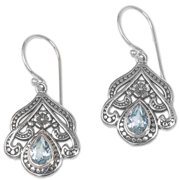 Sterling Silver Blue Topaz Floral Dangle Earrings - Summer Raindrops