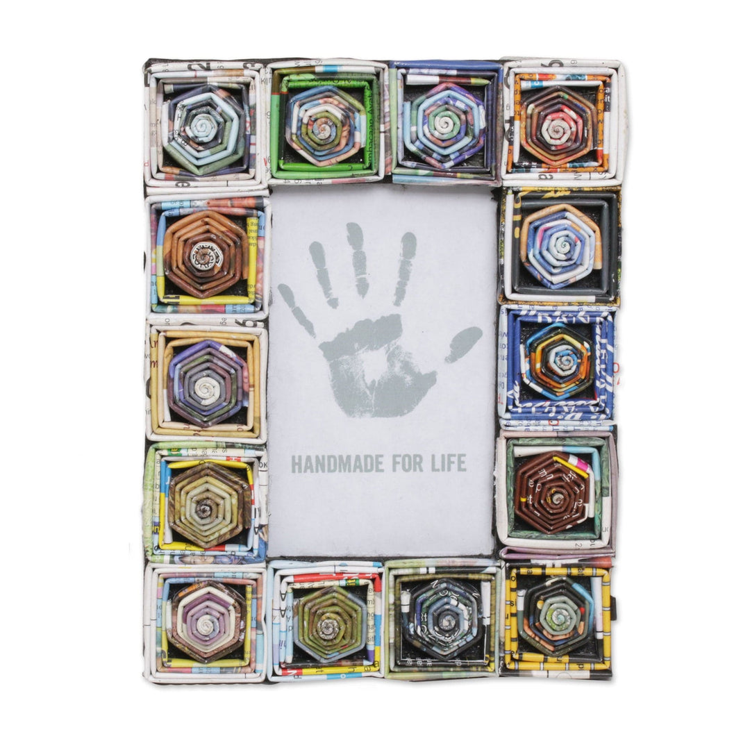 3x5 Recycled Paper Frame Geometric Motifs - Hexagonal Squares