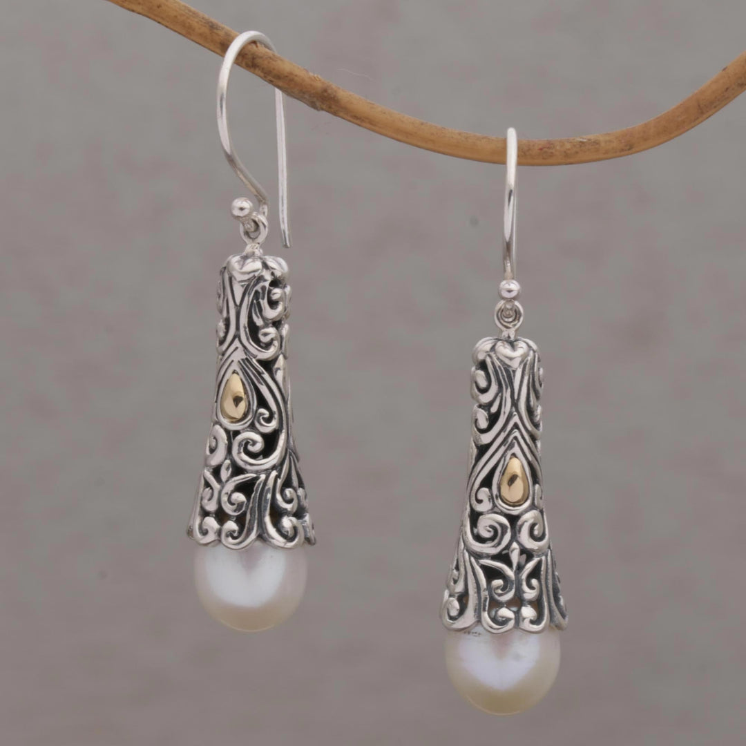 Gold Accent Cultured Pearl Dangle Earrings - Dazzling Swirls