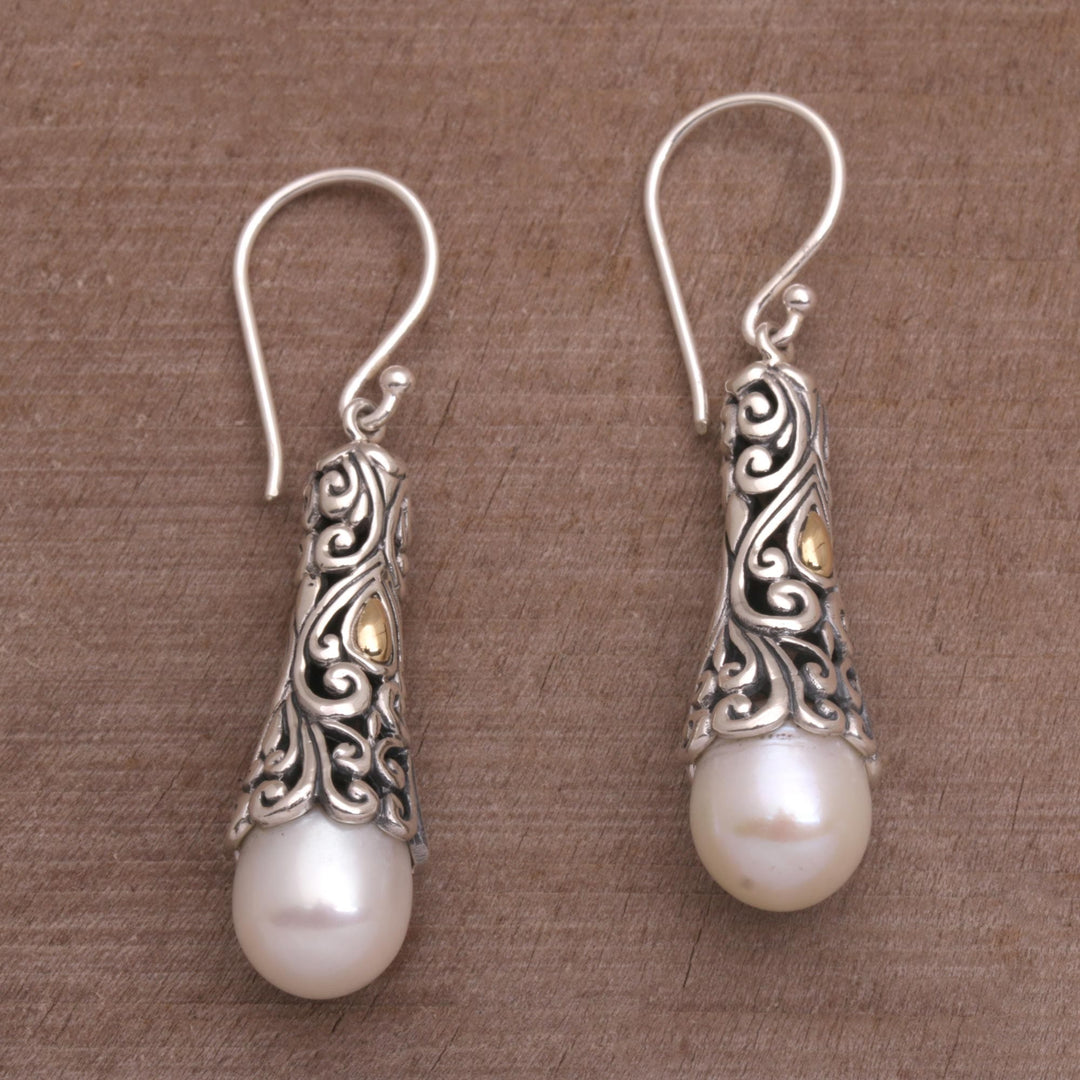 Gold Accent Cultured Pearl Dangle Earrings - Dazzling Swirls