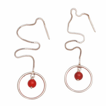 Carnelian and Sterling Silver Threader Earrings form Bali - Soulful Rings