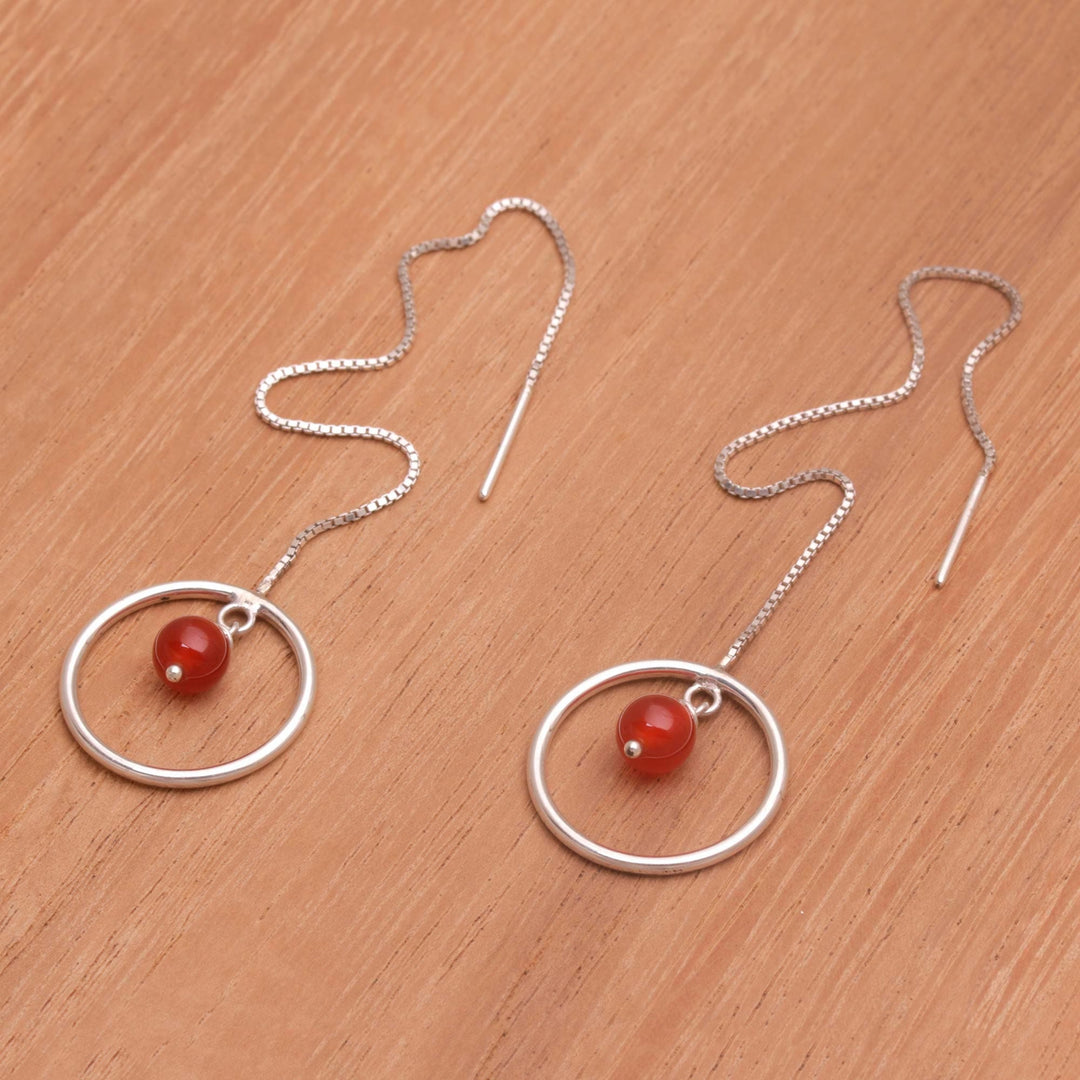 Carnelian and Sterling Silver Threader Earrings form Bali - Soulful Rings