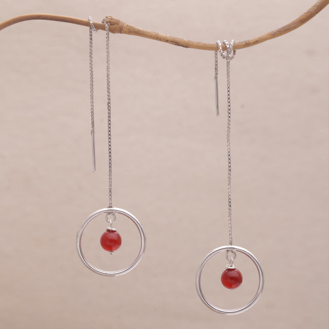 Carnelian and Sterling Silver Threader Earrings form Bali - Soulful Rings