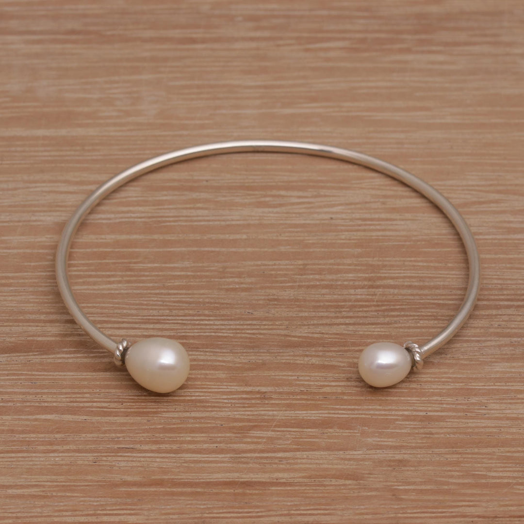 Cultured Freshwater Pearl Sterling Silver Cuff Bracelet - Moonlight Ends