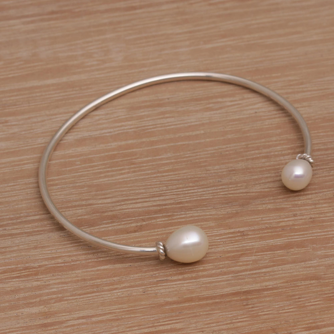 Cultured Freshwater Pearl Sterling Silver Cuff Bracelet - Moonlight Ends