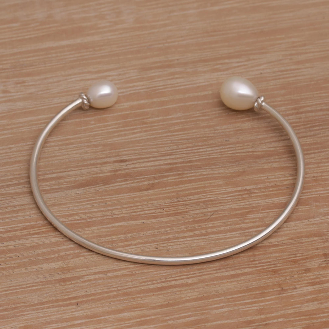 Cultured Freshwater Pearl Sterling Silver Cuff Bracelet - Moonlight Ends