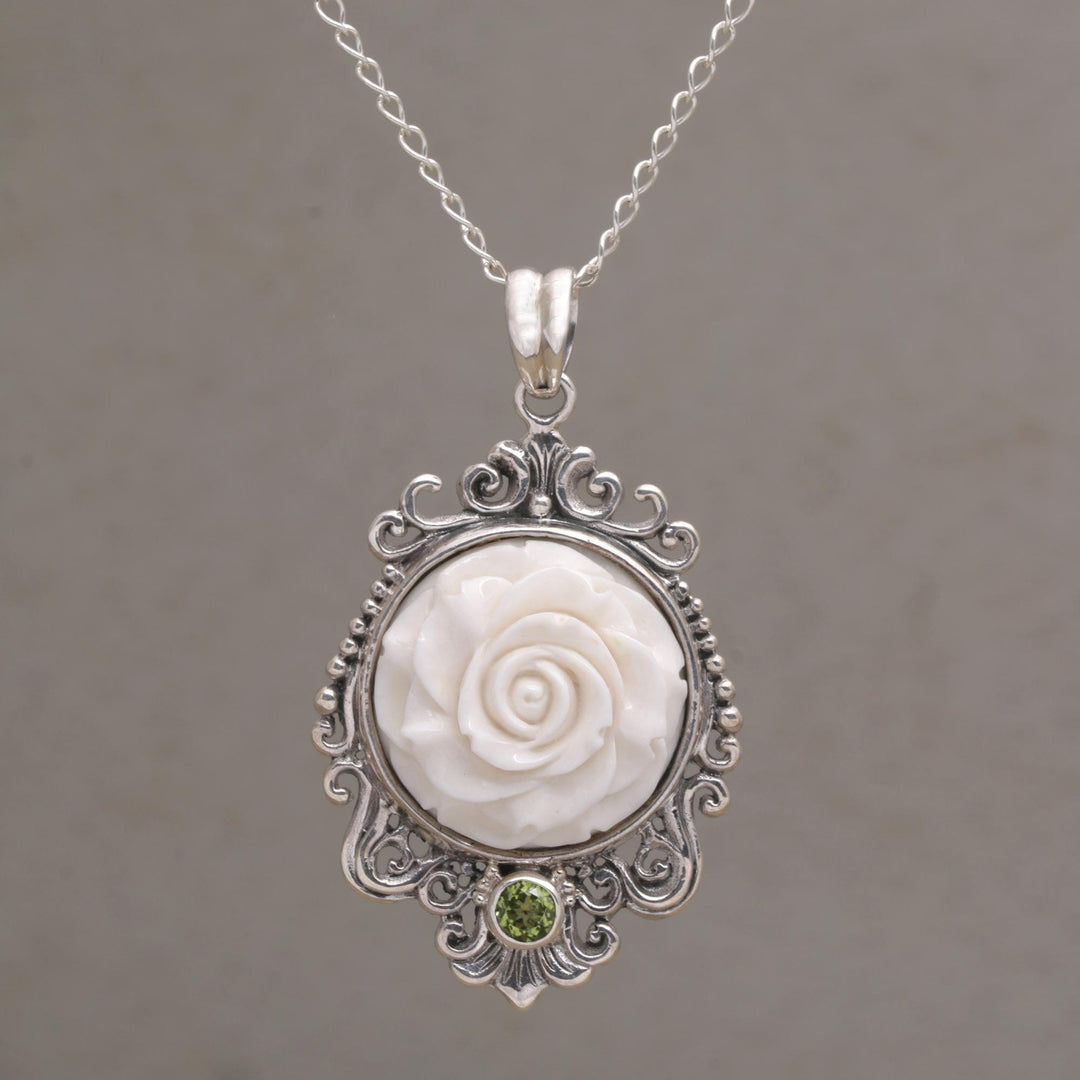 Rose Pendant Necklace Accented with Peridot - Dreamy Rose