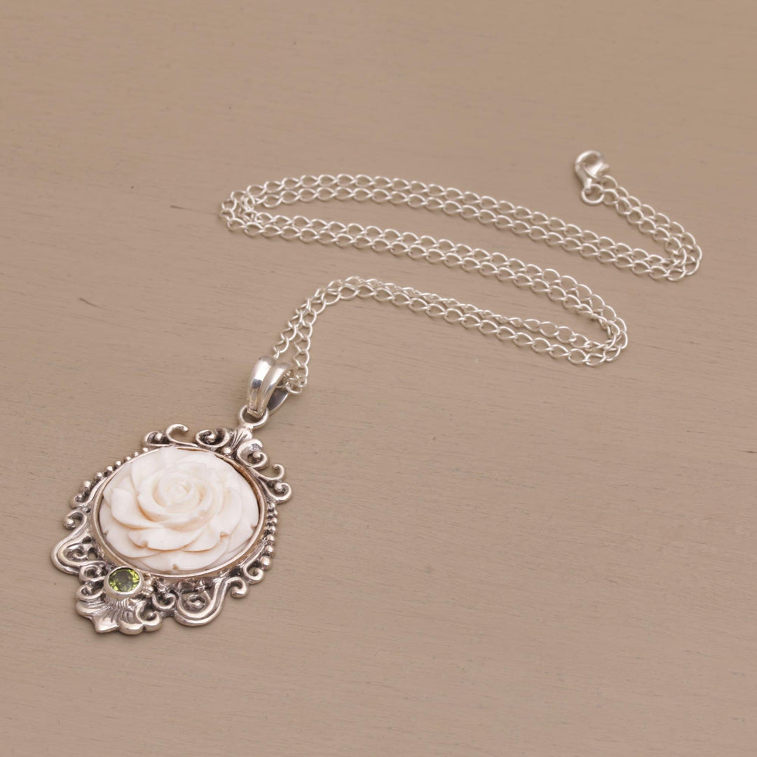 Rose Pendant Necklace Accented with Peridot - Dreamy Rose