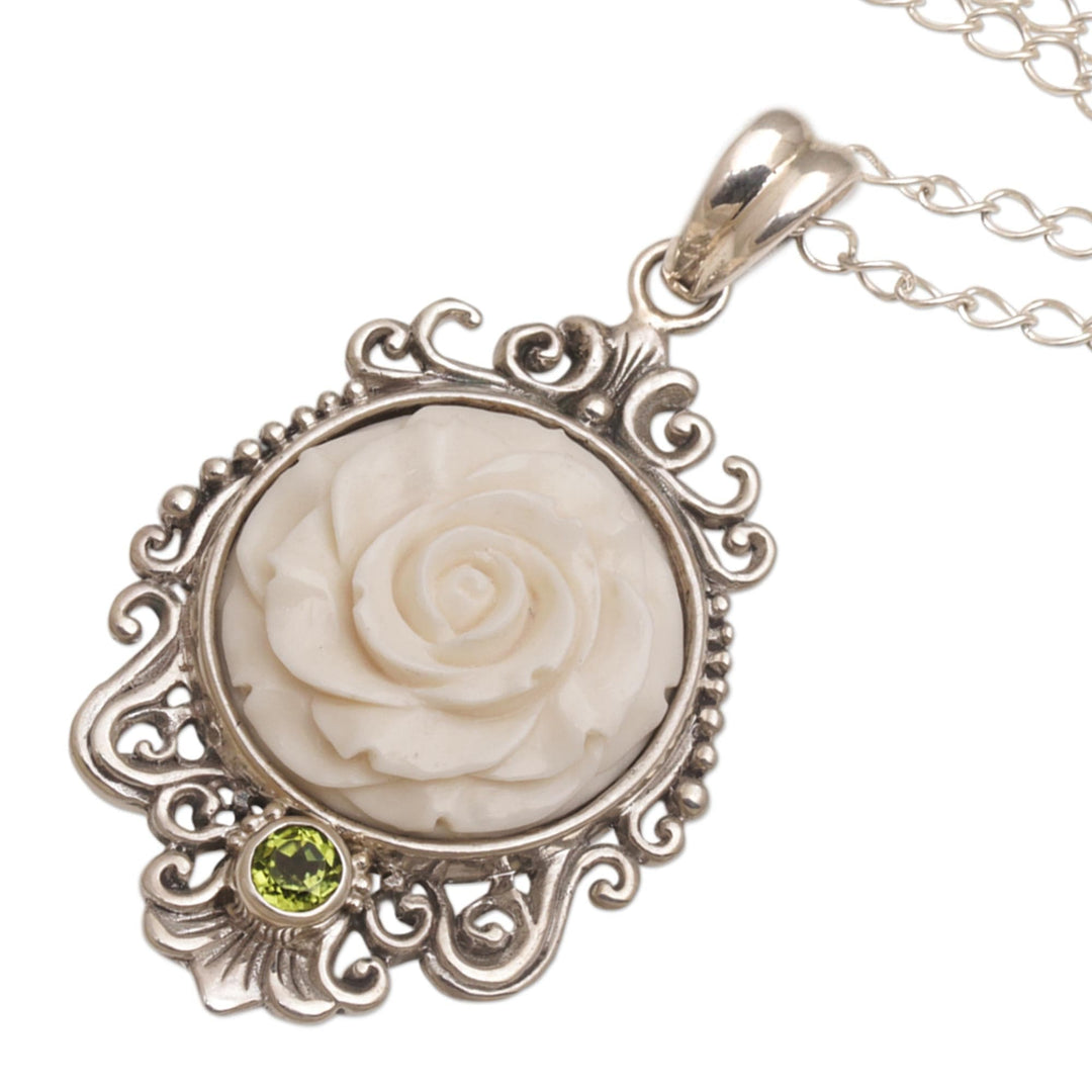 Rose Pendant Necklace Accented with Peridot - Dreamy Rose