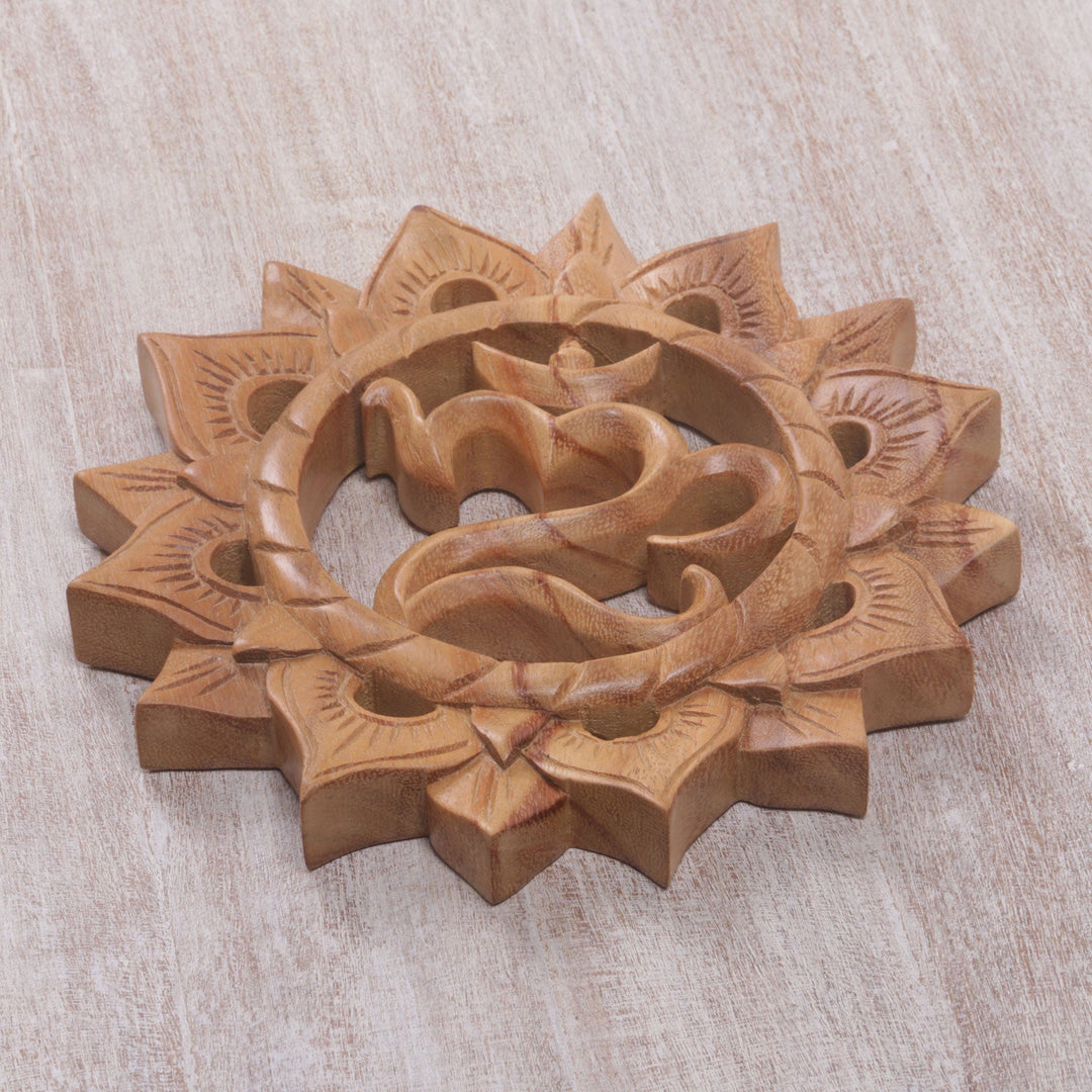 Hand Carved Suar Wood Wall Hanging Sanskrit Om - Sunnyside Om