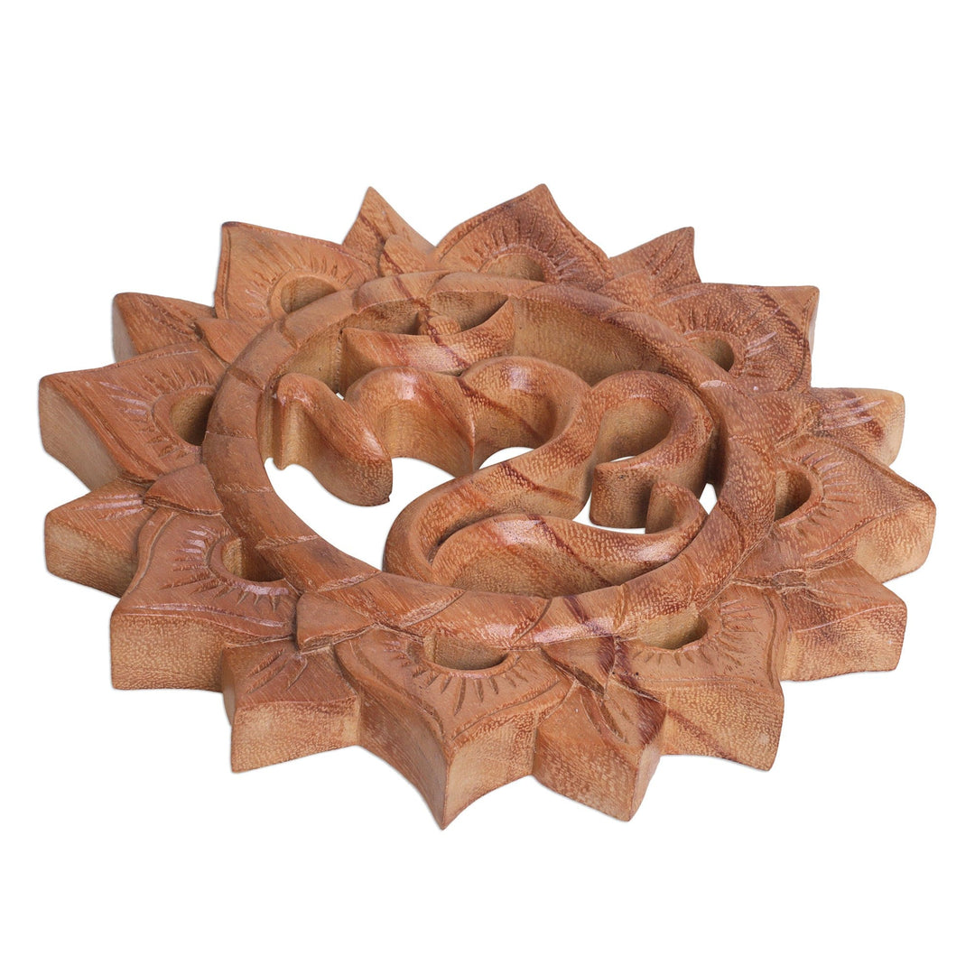 Hand Carved Suar Wood Wall Hanging Sanskrit Om - Sunnyside Om