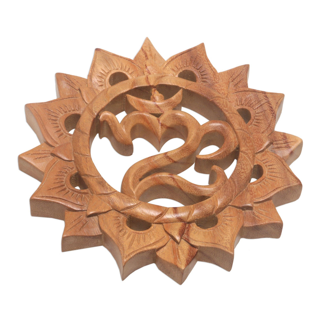 Hand Carved Suar Wood Wall Hanging Sanskrit Om - Sunnyside Om