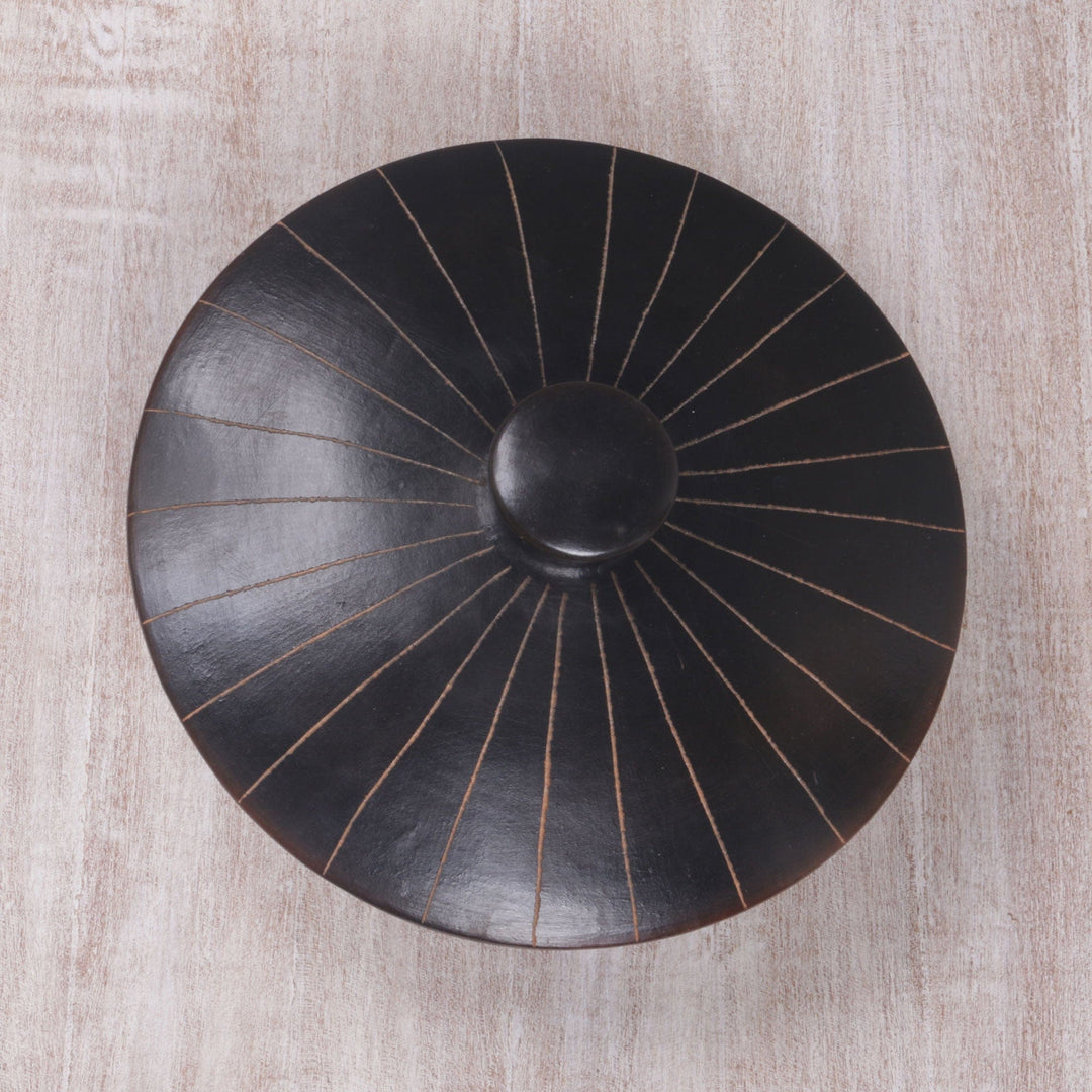 Handmade Black Terracotta Ceramic Lidded Appetizer Platter - Lombok Night