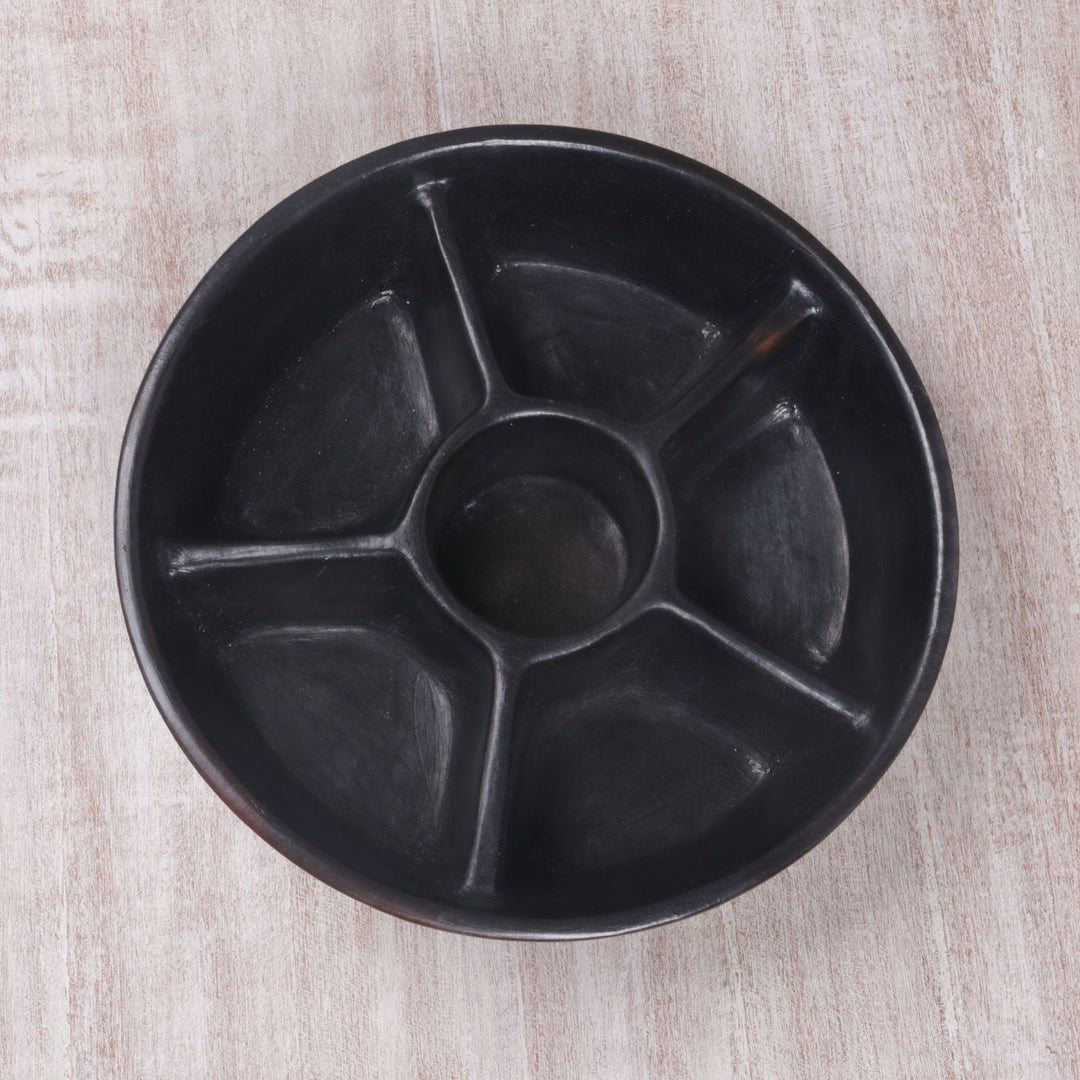 Handmade Black Terracotta Ceramic Lidded Appetizer Platter - Lombok Night