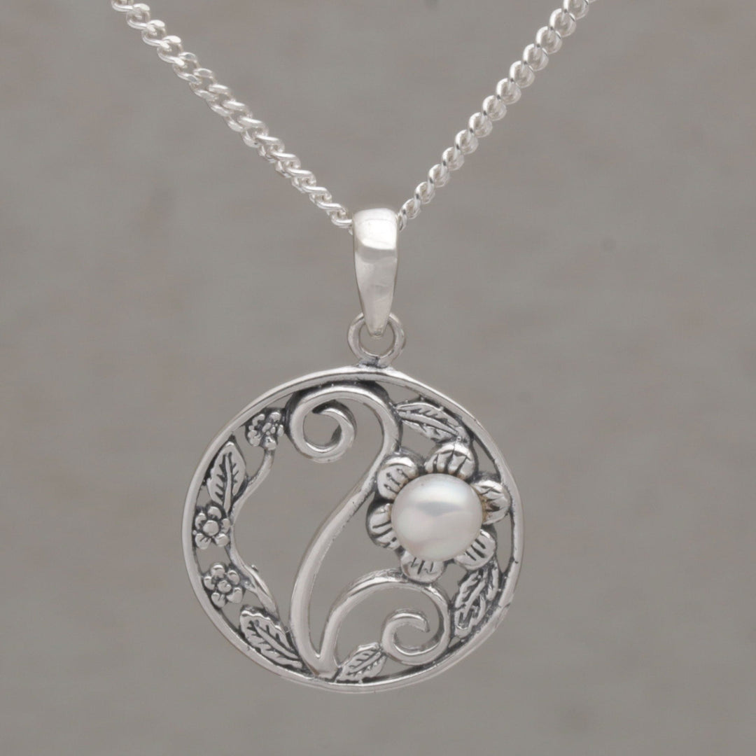Pearl and Sterling Silver Flower-Themed Pendant Necklace - Beautiful Morning
