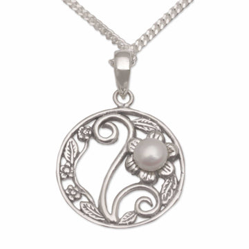 Pearl and Sterling Silver Flower-Themed Pendant Necklace - Beautiful Morning