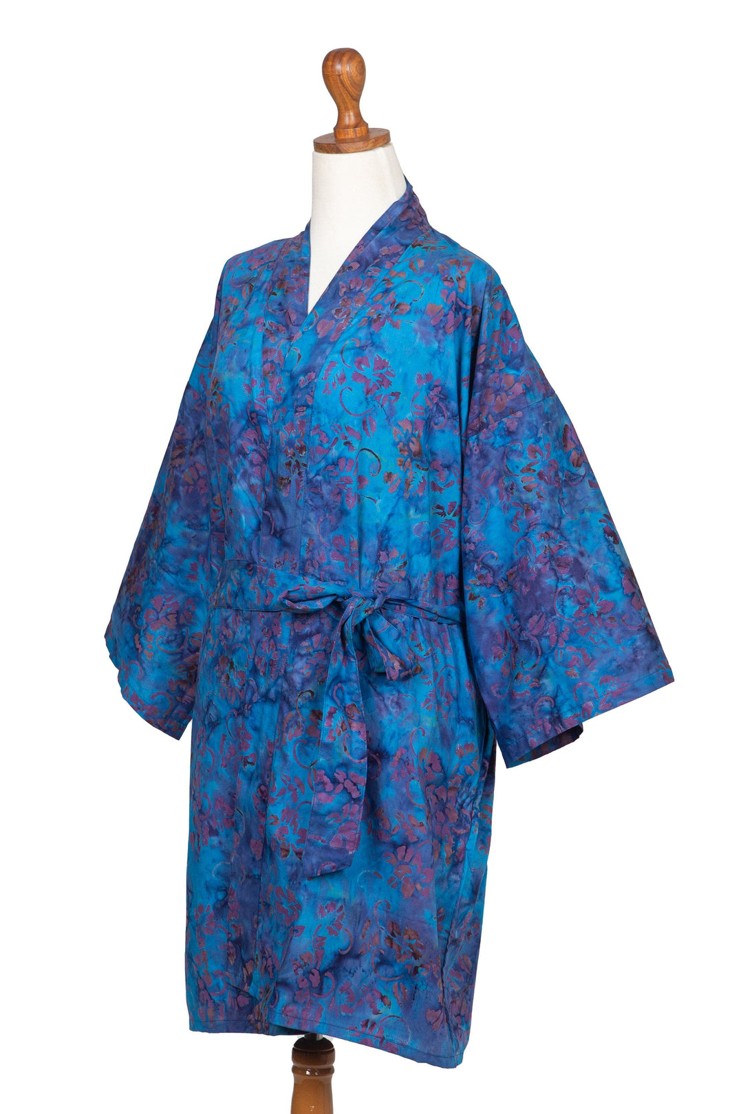 100% Cotton Artisan Batik Robe - Moonlit Blossoms