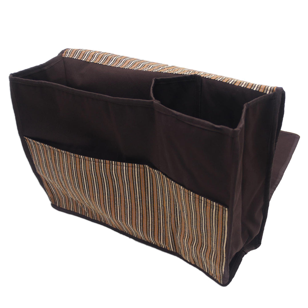Handwoven Chocolate Striped Cotton Bedside Organizer Bag - Lurik Dreams Chocolate