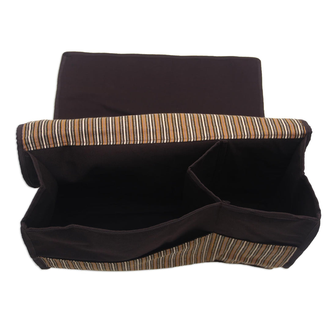 Handwoven Chocolate Striped Cotton Bedside Organizer Bag - Lurik Dreams Chocolate