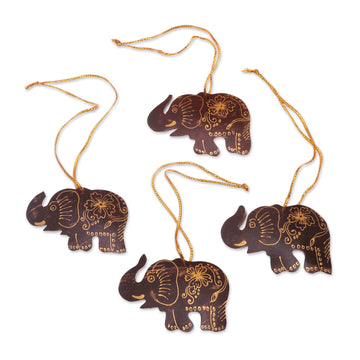Coconut Shell Traditional Elephant Ornaments - Set of 4 - Imperial Elephants
