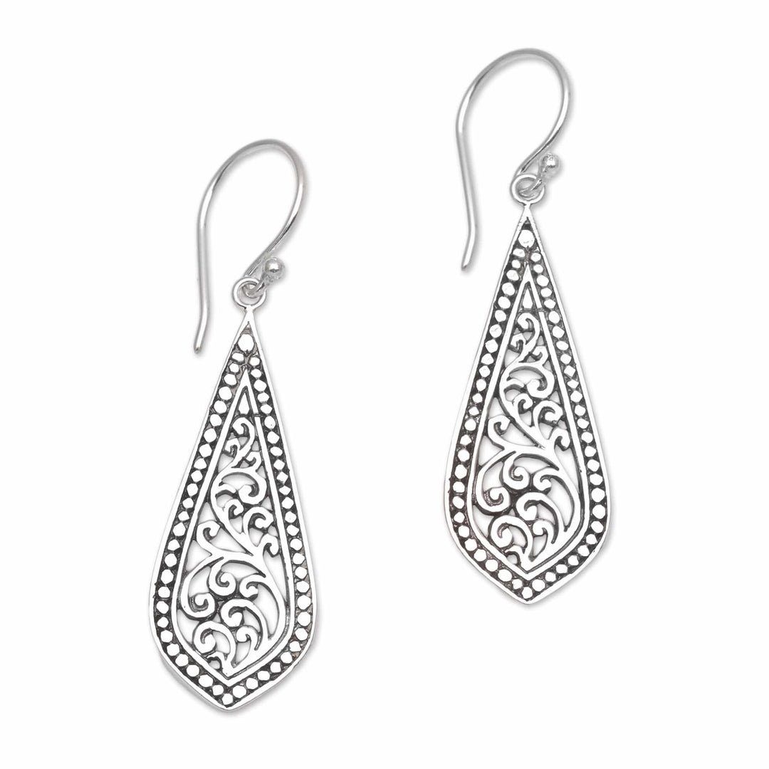 Handcrafted Sterling Silver Dangle Earrings - Ornate Teardrop