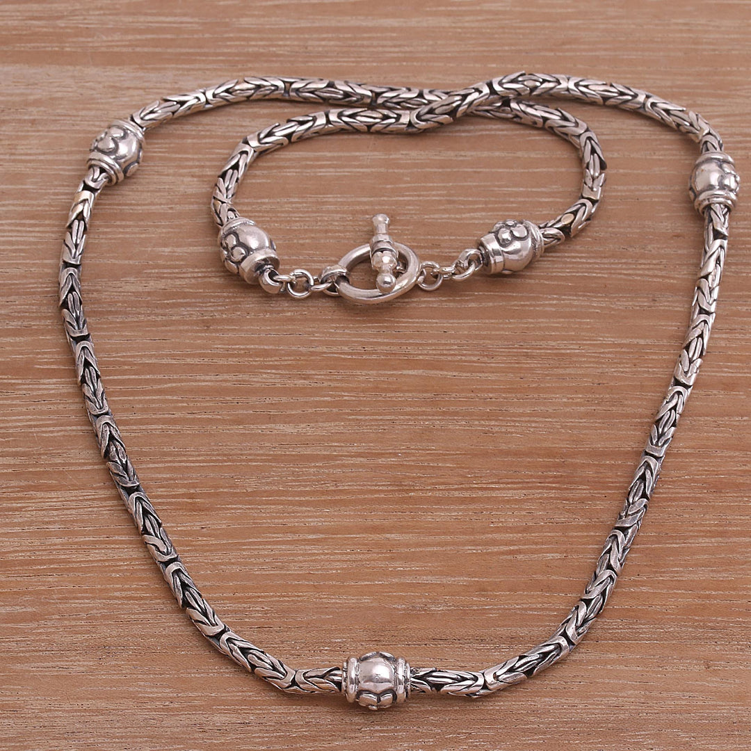 Floral Sterling Silver Station Necklace - Floral Borobudur