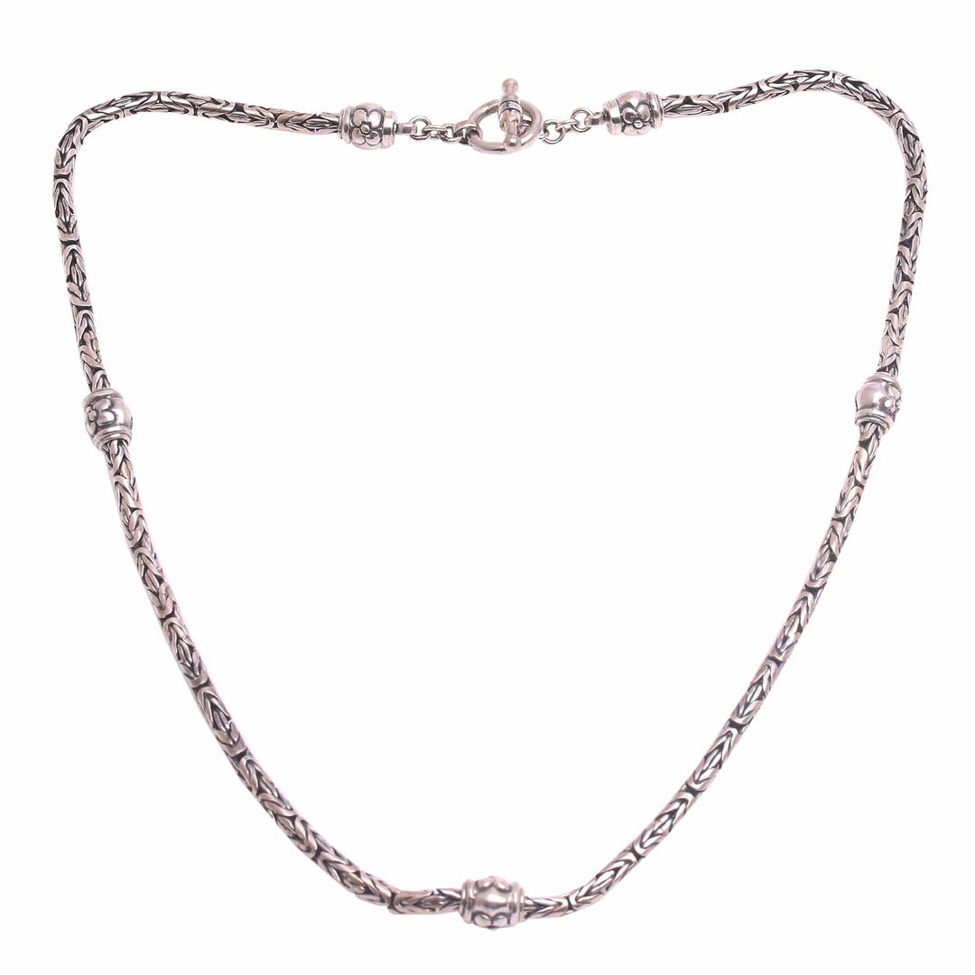Floral Sterling Silver Station Necklace - Floral Borobudur
