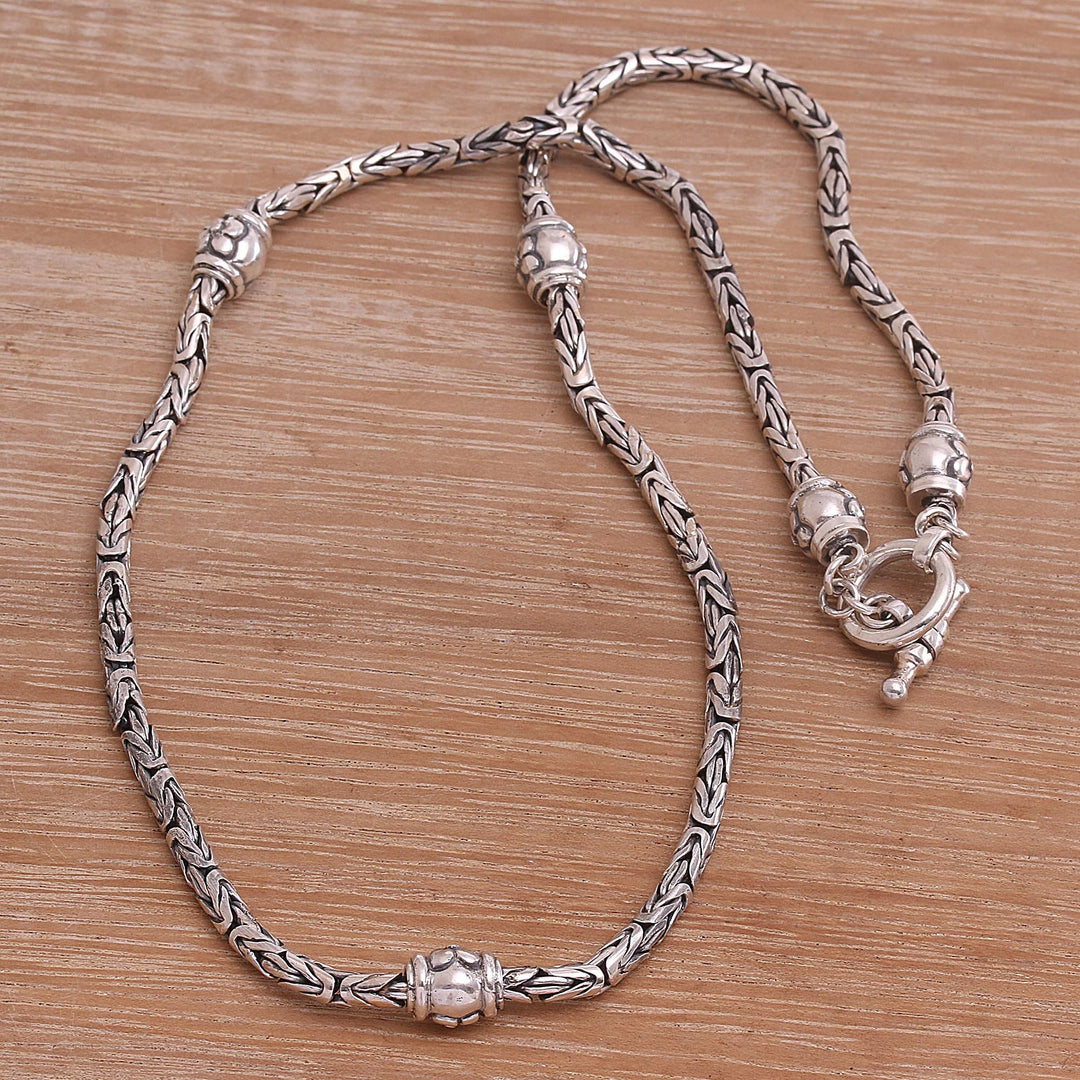Floral Sterling Silver Station Necklace - Floral Borobudur
