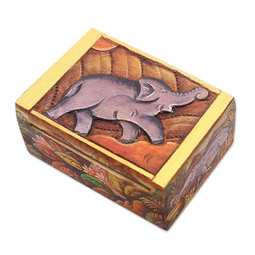 Elephant-Themed Wood Mini Jewelry Box - Sumatran Elephant