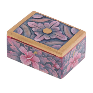 Hand Painted Mini Jewelry Box with Floral Motifs - Floral Delicacy