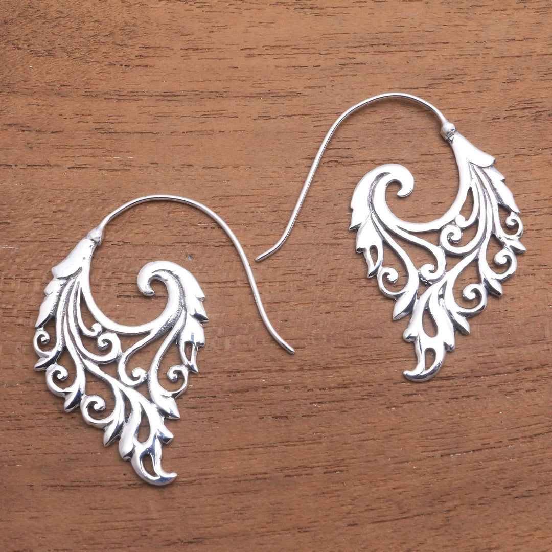 Vine Motif Sterling Silver Half-Hoop Earrings - Exciting Vines
