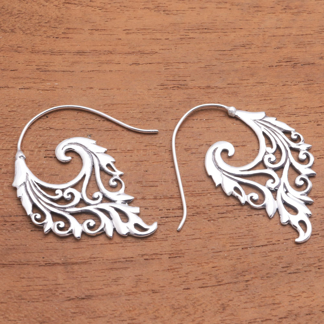Vine Motif Sterling Silver Half-Hoop Earrings - Exciting Vines