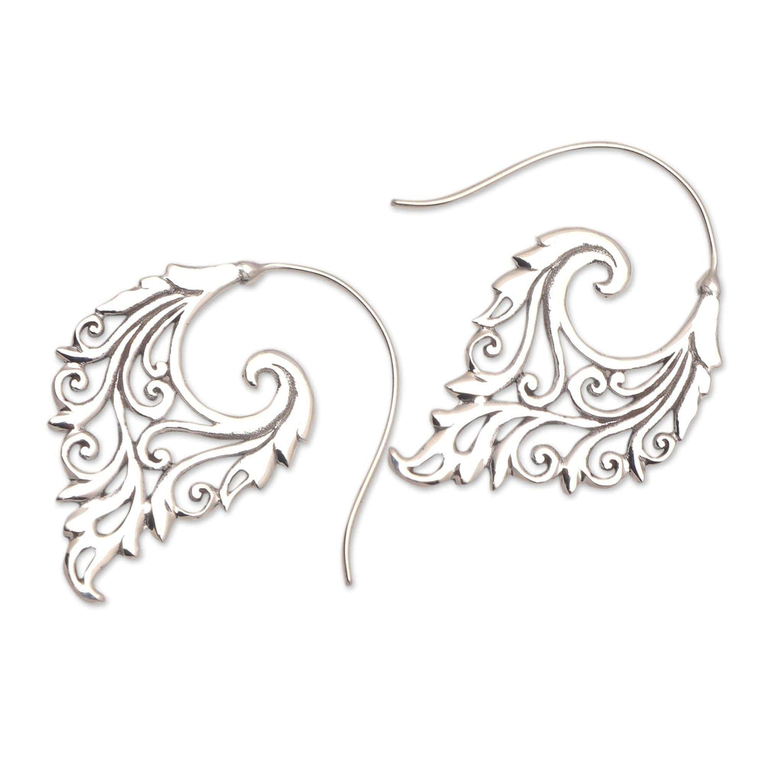 Vine Motif Sterling Silver Half-Hoop Earrings - Exciting Vines