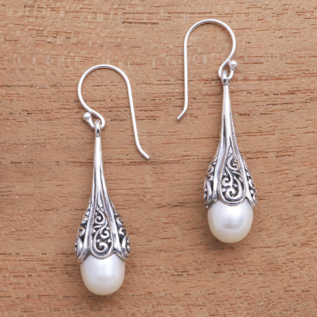 Swirl Pattern Cultured Pearl Dangle Earrings - Mermaid Glow