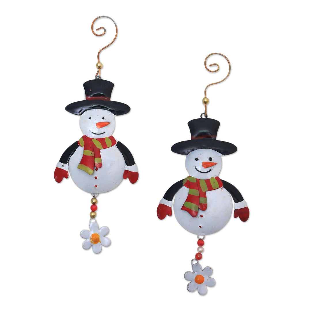 Steel Snowman Ornaments - Set of 2 - Snowman Delight