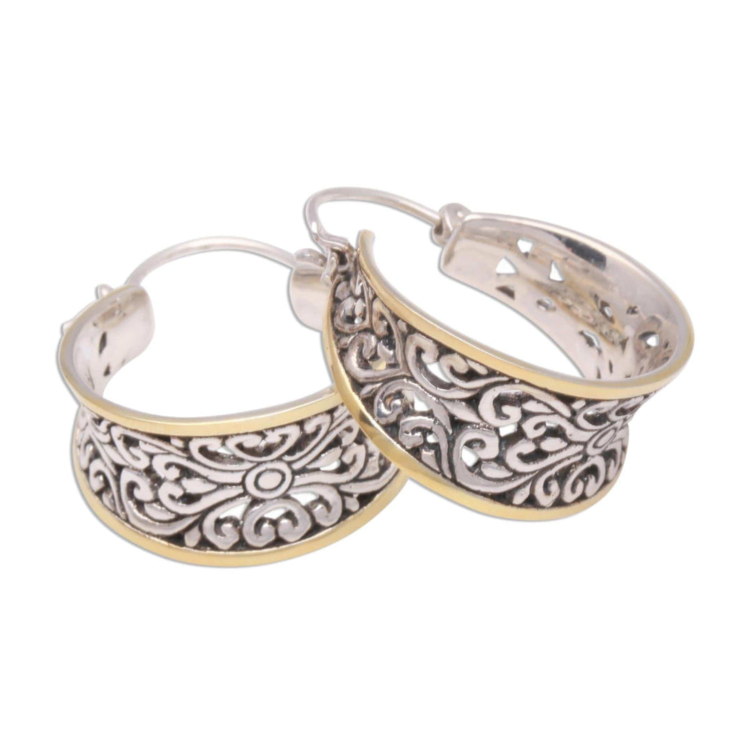Gold Accented Sterling Silver Hoop Earrings - Between Sunlight