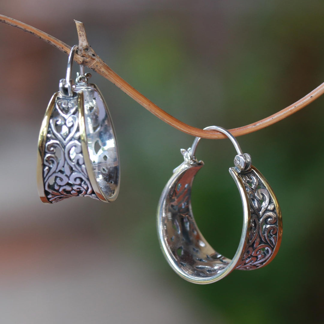 Gold Accented Sterling Silver Hoop Earrings - Between Sunlight
