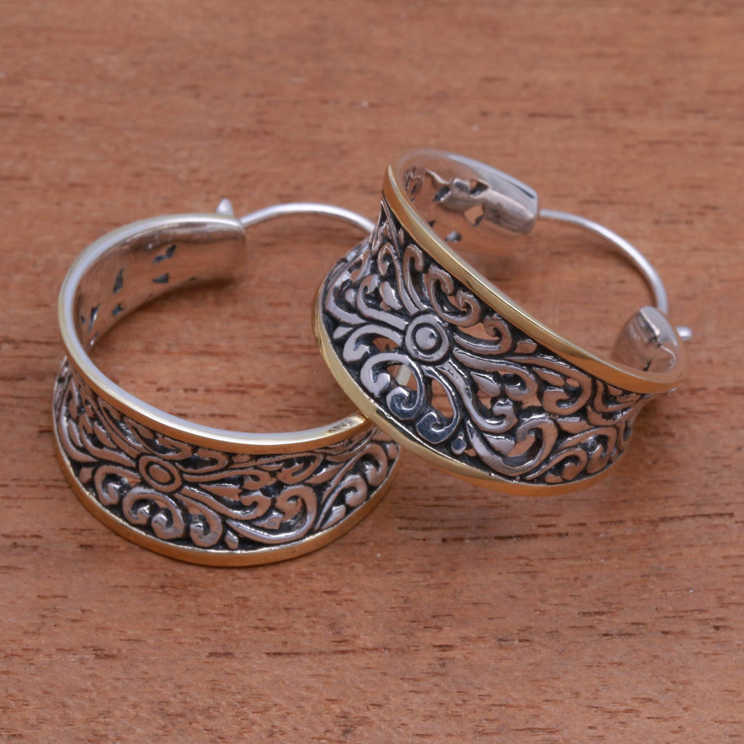 Gold Accented Sterling Silver Hoop Earrings - Between Sunlight