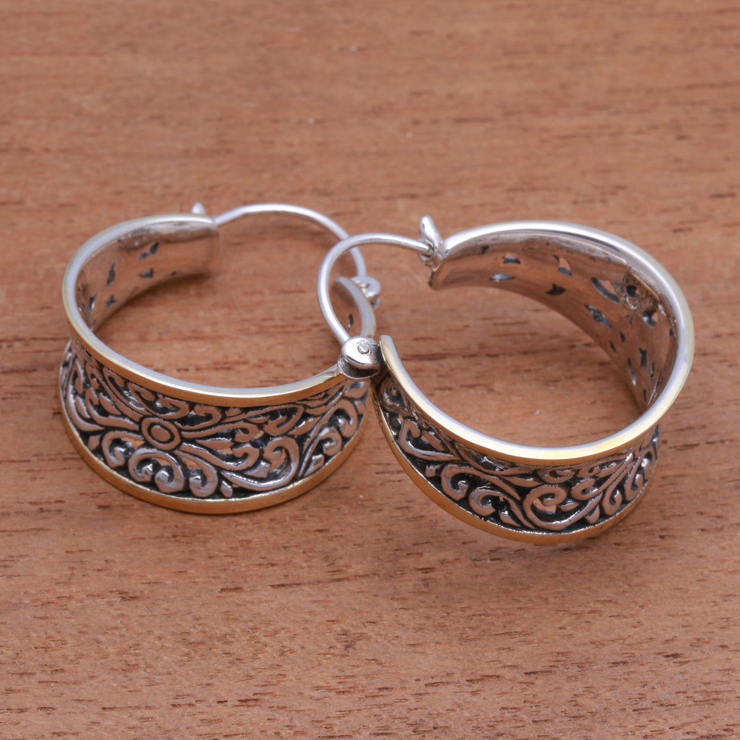Gold Accented Sterling Silver Hoop Earrings - Between Sunlight