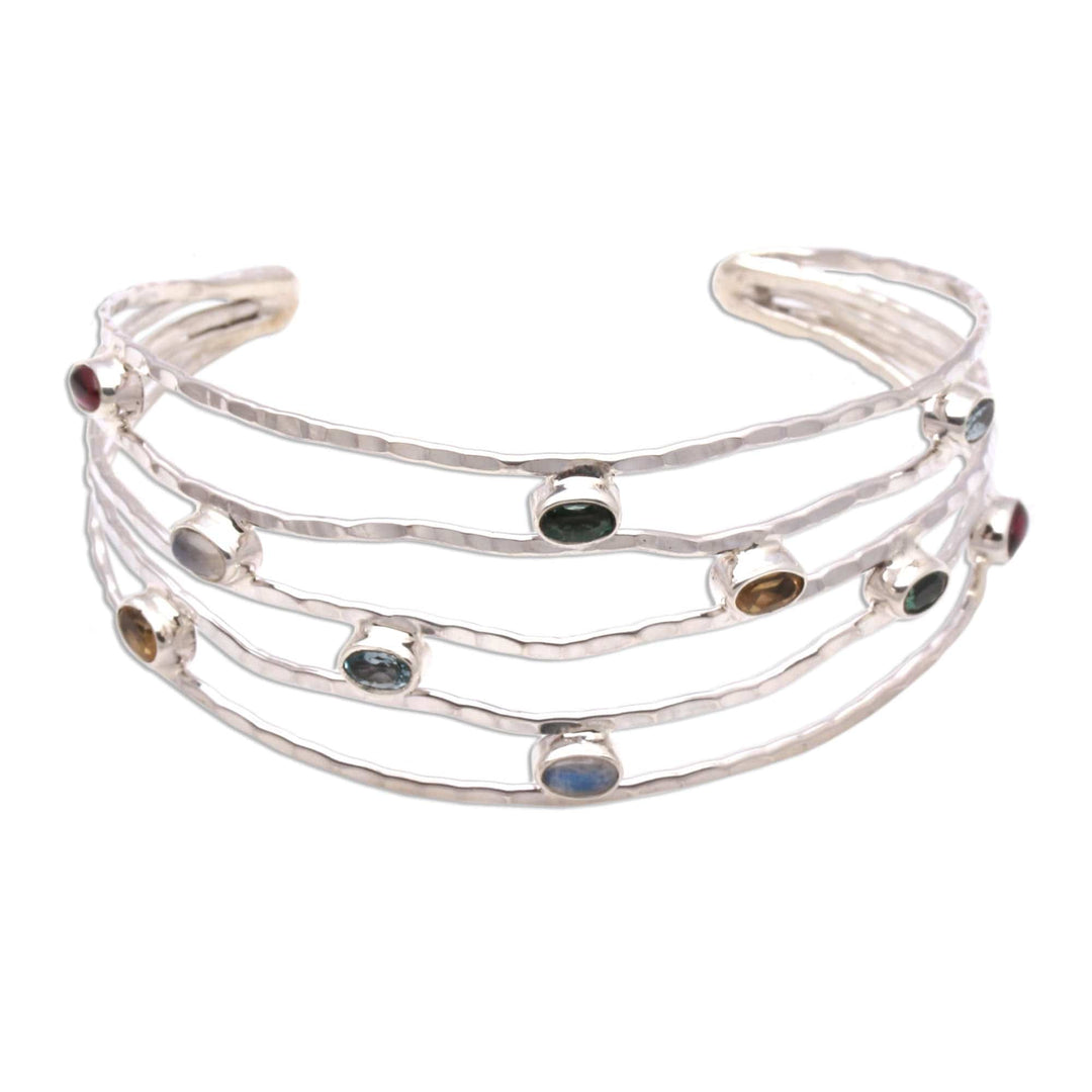 Multi-Gemstone Cuff Bracelet Crafted in Bali - Flow of Stars