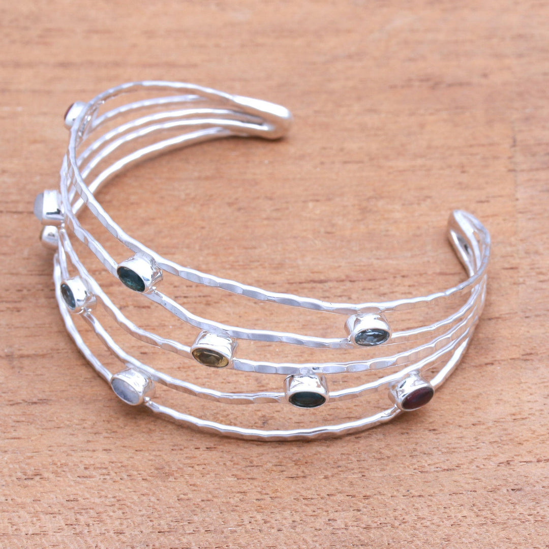 Multi-Gemstone Cuff Bracelet Crafted in Bali - Flow of Stars