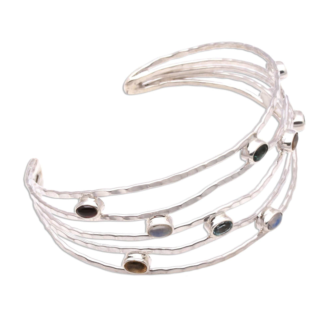 Multi-Gemstone Cuff Bracelet Crafted in Bali - Flow of Stars