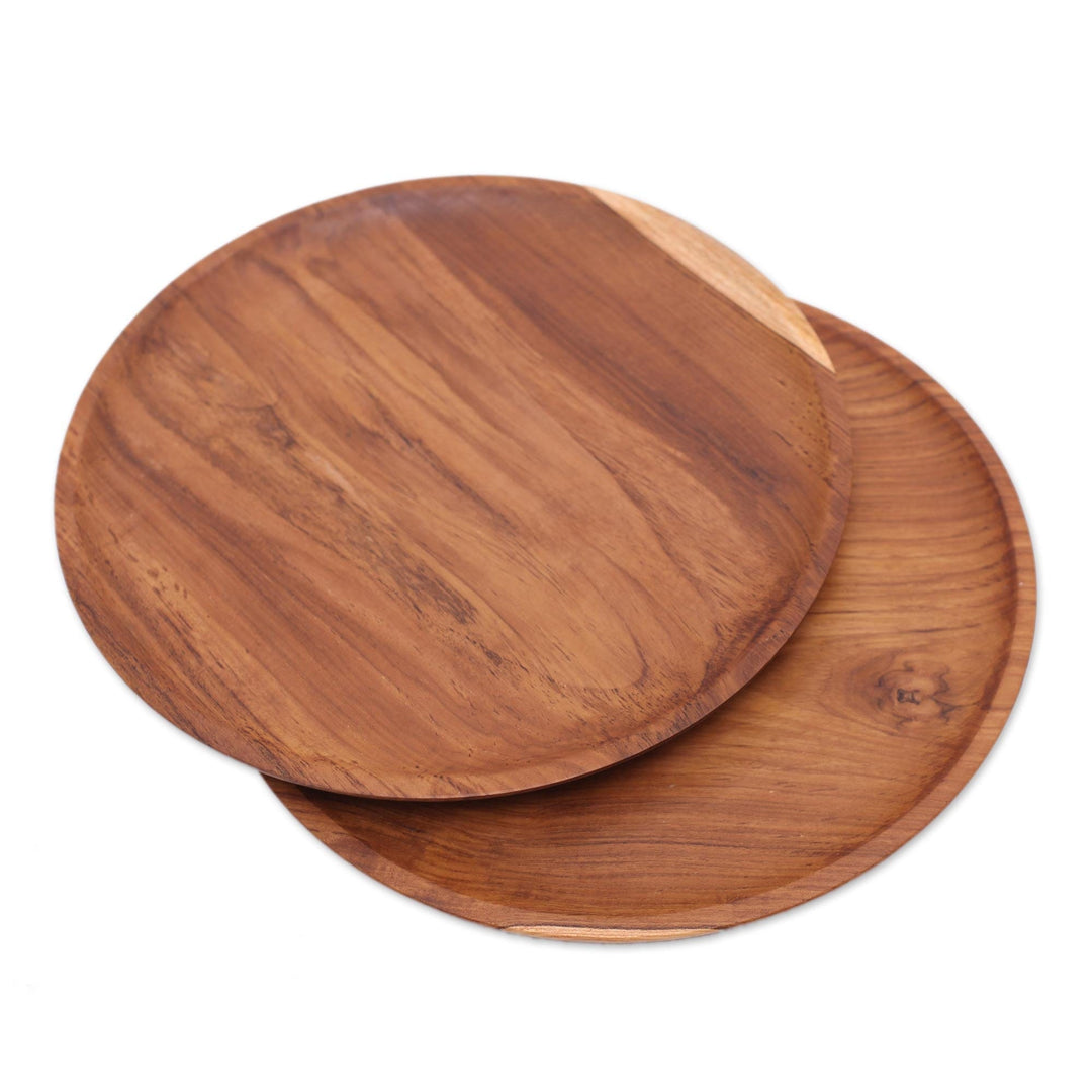 Handmade Natural Teak Wood Plates (14 Ine, Pair) - Natural Appetite